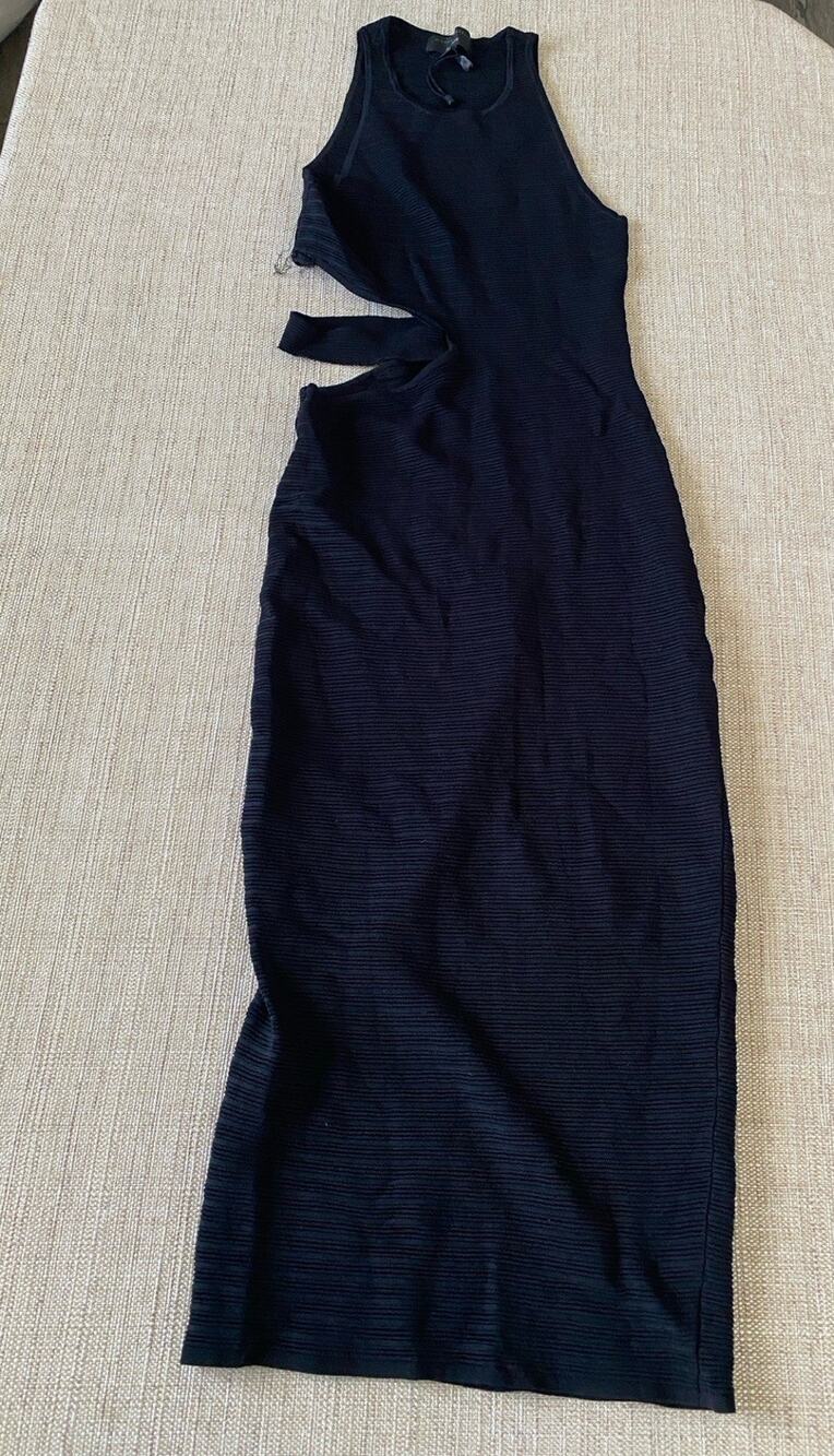 Michael Costello x Revolve Black Ribbed Cutout Midi Dress Womens Medium M Flawed
